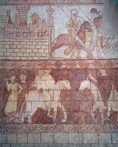 Partida dos cavaleiros templários cruzados em 1163 do castelo sírio de Krak des Chevaliers para a batalha de Boquée de French School