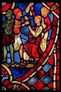 Representar Teófilo faz um pacto com um demônio; da igreja de Varennes-Jarcy (originalmente da Abadia de Gercy) de French School