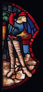 Retratando um torturador; originalmente da St Chapelle, onde introduziu em c.1500; é um bom exemplo de vidro veneziano de French School