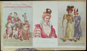 Despovoamento e repovoamento na França, brochura de Arthur Le Creps contra o Malthusianism, 1895 (gravura colorida) de French School