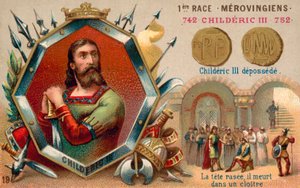 Deposição de Childeric III, 752 (chromolitho) de French School
