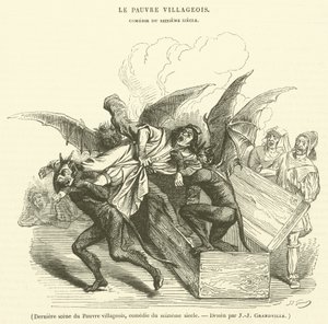 Última cena do Pobre aldeão, comédia do século XVI (gravura) de French School