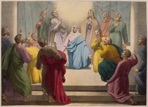 Descida do Espírito Santo, ilustração de um catecismo LHistoire Sainte, publicado por Charles Delagrave, Paris, final do século XIX de French School