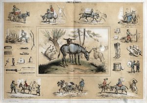 Descrição dos diferentes produtos e usos do burro: o animal ajuda o trabalho do moleiro, do músico viajante, do lavrador, dos artistas circenses. Por outro lado, o leite de danesse é utilizado como um produto de beleza, sua pele permite a fabricação de de French School