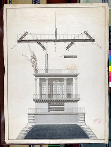 Projeto para uma estação telegráfica Chappe para uma das cúpulas do Louvre, Paris, início do século 19 (caneta e tinta e wc no papel) de French School