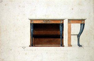 Design para uma mesa de console Directoire, c.1795 (caneta e tinta com aquarela sobre papel) de French School