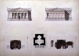 Design para um mausoléu grego estilo Revival, C.1835 (caneta e tinta com aquarela sobre papel) de French School