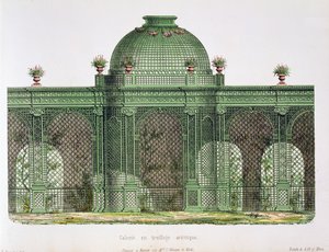 Projeto para uma galeria de treliça de arcada com uma cúpula central, publicada para o Bureau de Moniteur des Menusiers, Paris de French School