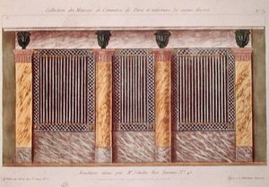 Design para a fachada de um talho, a partir de uma série que retrata os edifícios comerciais mais bem decorados de Paris, c.1810 (cor litho) de French School