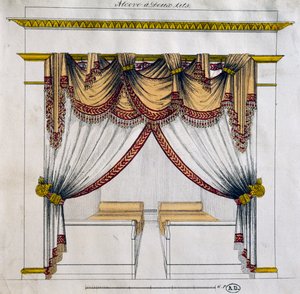 Desenho de alcova com duas camas (Primeiro Período Império), ilustração, França de French School