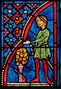Detalhe de uma janela representando cenas da vida de Santa Maria, o Egípcio de French School