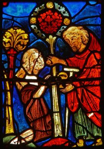 Detalhe de uma janela representando cenas da vida de Santa Maria, o Egípcio de French School