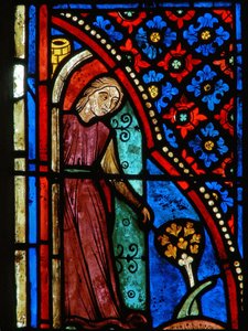 Detalhe de uma janela representando cenas da vida de Santa Maria, o Egípcio de French School