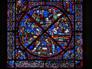 Detalhe de uma janela representando cenas da vida de Santo Estêvão de French School