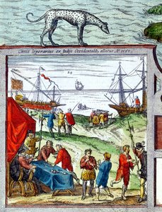 Detalhe de uma vista do porto de Cádiz mostrando o comércio com as Índias Ocidentais de French School