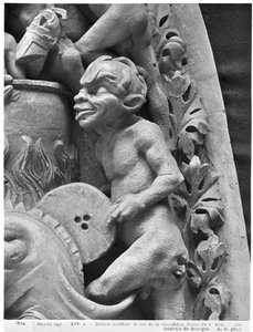 Diabo que abana o fogo, do último julgamento da catedral de St. Etienne em Bourges (detalhe) (molde de gesso da pedra de French School