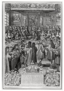 Jantar de Luís XIV (1638-1715) no Hotel de ville, 30 de janeiro de 1687, do Calendário do ano de 1688 de French School
