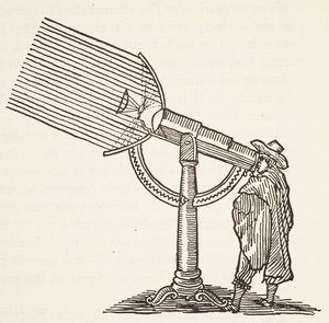 Telescópio dióptrico, cópia de uma gravura de Boris Mestchersky (n.1957), Ilustração da História da Nação Francesa, Ciências, Volumes I e II, de Gabriel Hanotaux (1853-1944), 1924 de French School