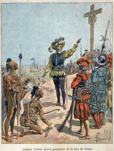 Descubra o Canadá: Jacques Cartier (1491-1557), navegador e explorador francês tomou posse da Baía de Gaspe e ergueu a cruz em 24 de julho de French School