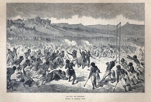 Descobrimos o Canadá: Desporto. O jogo de lacrosse dos índios americanos. Desenho de Gustave Dore. Gravura do final do século XIX em "La nouvelle France" de Eugene Guenin. de French School