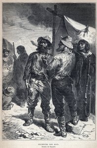 Descoberto do Canadá: coureur des bois (envolvido no comércio de peles com os ameríndios). Desenho Bayard. Gravura do final do século XIX em "La nouvelle France" de Eugene Guenin. de French School