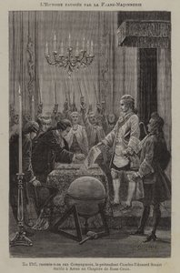 Distorção da história pelos maçons: o suposto estabelecimento de um capítulo de Rosacruzes pelo pretendente Charles Edward Stuart em Arras em 1747 (gravura) de French School