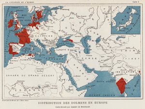 Distribuição de Dolmens na Europa (cor litho) de French School