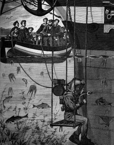 Aparelho de mergulho: o scaphandler no trabalho. de French School