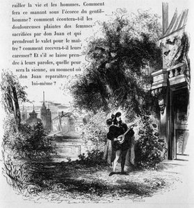 Don Giovanni fazendo uma serenata para a criada de Elvira, cena de Don Giovanni (gravura) de French School