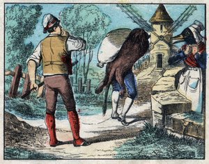Burro a usar a pele do Leão. Fábulas de Jean de La Fontaine (1621-95), imagens da Epinal do final do século XIX. de French School