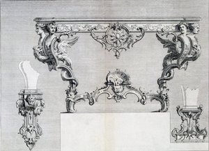 Castiçal de dupla ramificação com elementos rococó e clássicos, a partir de um livro de padrões de desenhos de peças de metal neoclássicos criados por Duhamel, c.1770s-80s de French School