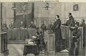 Caso Dreyfus em 1898: uma audiência do Conselho de Guerra: o julgamento do Comandante Esterhazy. Gravação em "Le petit parisien", de 1898. de French School