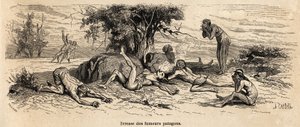 Embriaguez dos fumantes, desenho do autor, para ilustrar 3 anos de cativeiro entre os patagões de French School