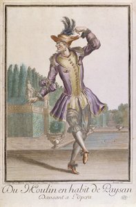 Du Moulin em um traje de camponeses para um ballet em LOpera, publicado por Mariette, final do século XVII de French School