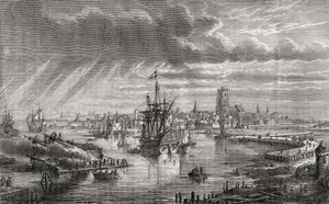 Dunquerque, França, no século XVIII, de "Histoire de la Revolution Française" de Louis Blanc (1811-82) gravada por Hildibrand, 1847-1862 de French School