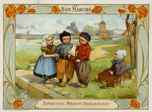 Holandês, crianças, olhar, veleiro de French School