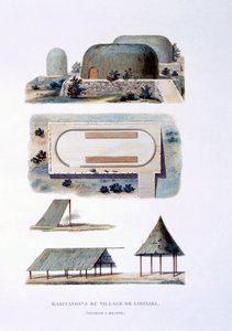 Habitações em Likiliki Village, Nova Irlanda, 1826 de French School