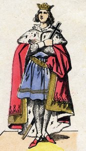 Dinastia dos Capetianos: Retrato de Luís IX de França (1214-1270) rei dos Francos de 1226 a 1270. Imagem epinal do final do século XIX. Colecção privada. de French School