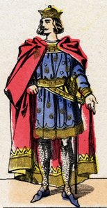 Dinastia dos Capetianos: Retrato de Luís VII dit le Jeune (1120-1180), Rei dos Francos de 1137 a 1180. Imagem epinal do final do século XIX. Coleção particular. de French School