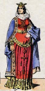 A dinastia dos carolíngios: Retrato de Bertrade ou Berthe de Laon conhecido como Berthe au Grand Pied (720-783) Rainha dos Francos esposa de Pepin le Brief (715-768). Imagem epinal do final do século XIX. Coleção particular. de French School