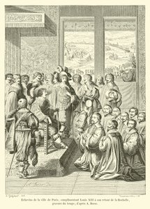 Echevins da cidade de Paris, elogiando Louis XIII em seu retorno de La Rochelle, gravando tempo; dapres A Bump de French School