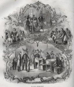 Escolas primárias na França no século XIX - gravura em - Nova Enciclopédia Nacional de Maurice La Charest - 1870 - de French School