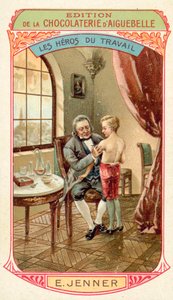 Edward Jenner, médico e cientista inglês que descobriu uma vacina contra a varíola (chromolitho) de French School