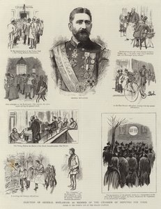 Eleição do General Boulanger como membro da Câmara de Deputados de Paris (gravura) de French School