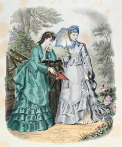 Mulheres elegantes em um jardim, de La Mode Illustrée, 1871 de French School
