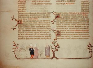 Eliezer apresenta Rebecca a Isaac, de "A Bíblia de Jean de Sy", c.1355 (vellum) de French School