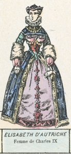 Elisabeth da Áustria, Esposa de Charles IX (gravura colorida) de French School