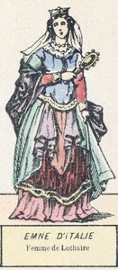 Emne of Italy, Esposa de Lothar (gravura a cores) de French School