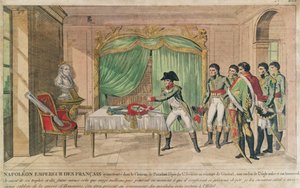 Imperador Napoleão eu contemplando a espada de Frederico o grande em Potsdam em 1806 (gravura de cor) de French School