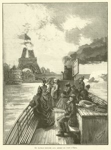 Por barco fluvial à volta da Ponte Iena (gravura) de French School
